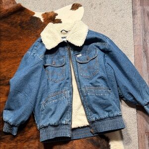 Wrangler Blue Denim Jacket with Cream Sherpa Collar